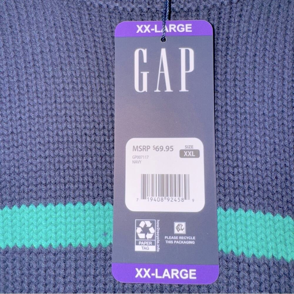 NWT Women’s Gap Crewneck Sweater Navy & Green Striped size XXL - Picture 4 of 6